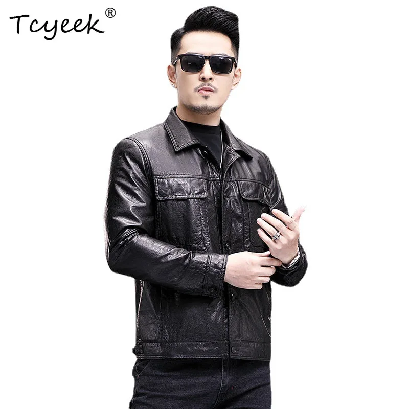 Tcyeek Real Leather Jacket Men 2026 Top Layer Cowhide Casual Coats Spring Autumn Clothes Thin Leather Coat Male Casaco Masculino