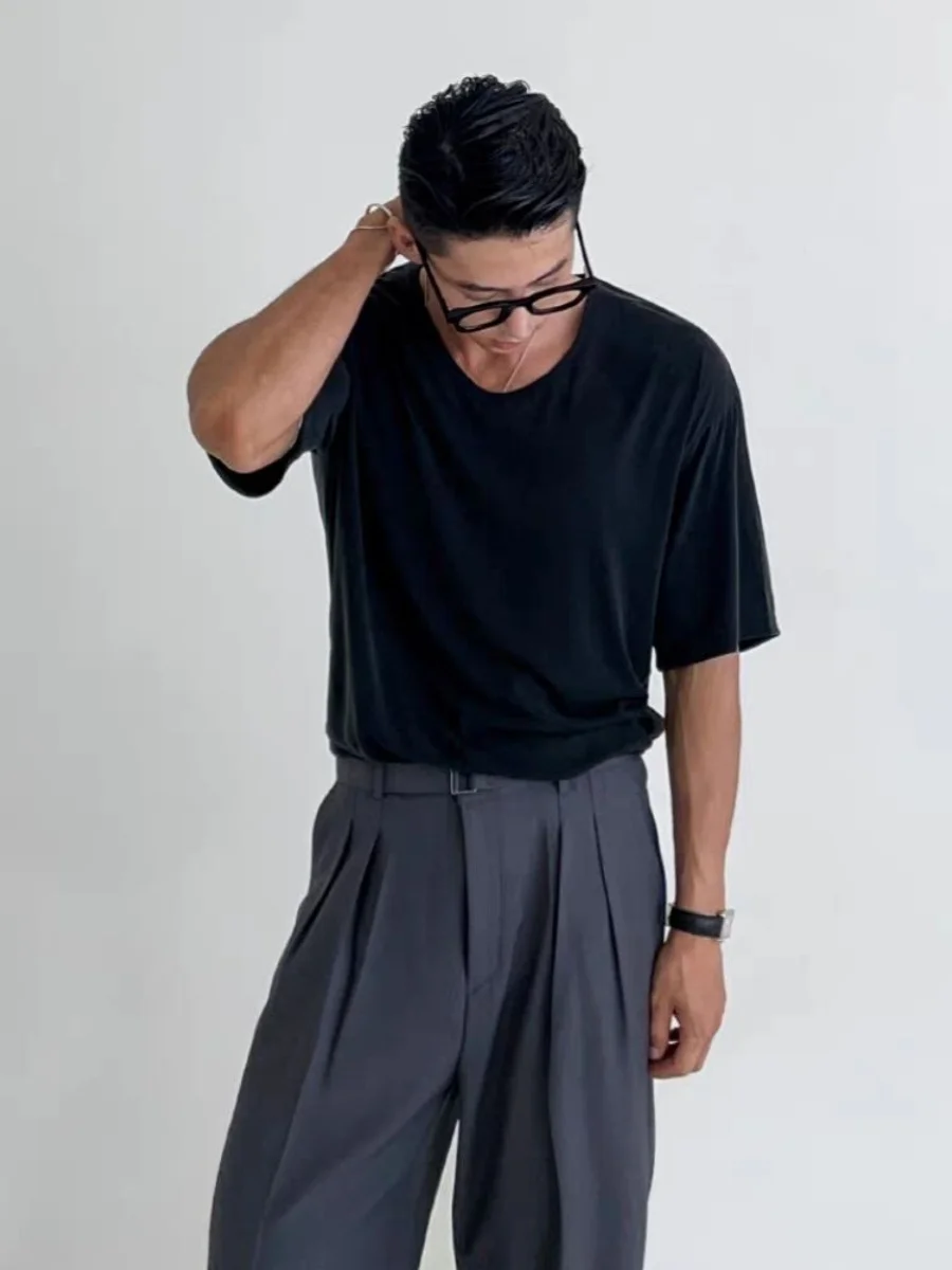 

Low-Ne U-ape Large Collar Men's T-irt Liquid Ammonia Ice Silk Cotton Loose ort Sve Breathable Modal Sportswear