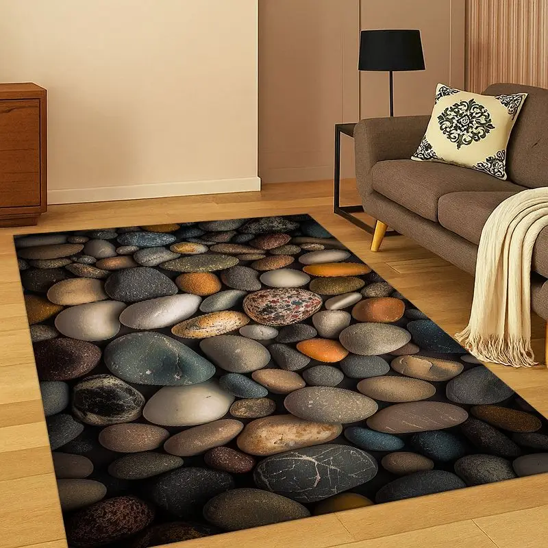 Cobblestone Stone Natural Scenery Carpet Rug for Bedroom Living Room Sofa Playroom Doormat Home Decor, Game Area Rug Non-slip