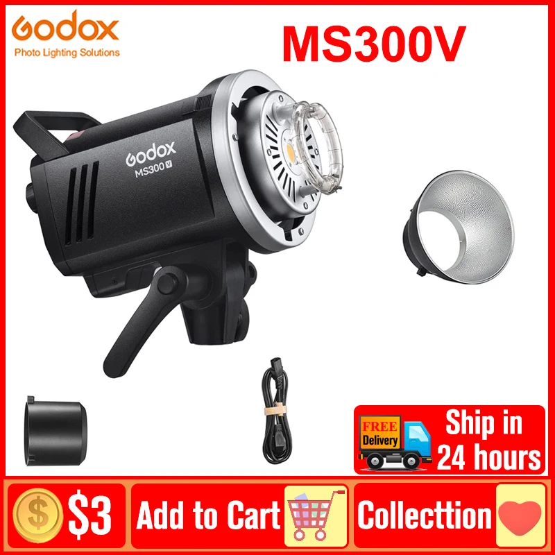 Godox MS300V MS300 V 300W LED Studio Flash 2.4G GN58 CCT Bowens Mount LED Modeling Lamp Video lights