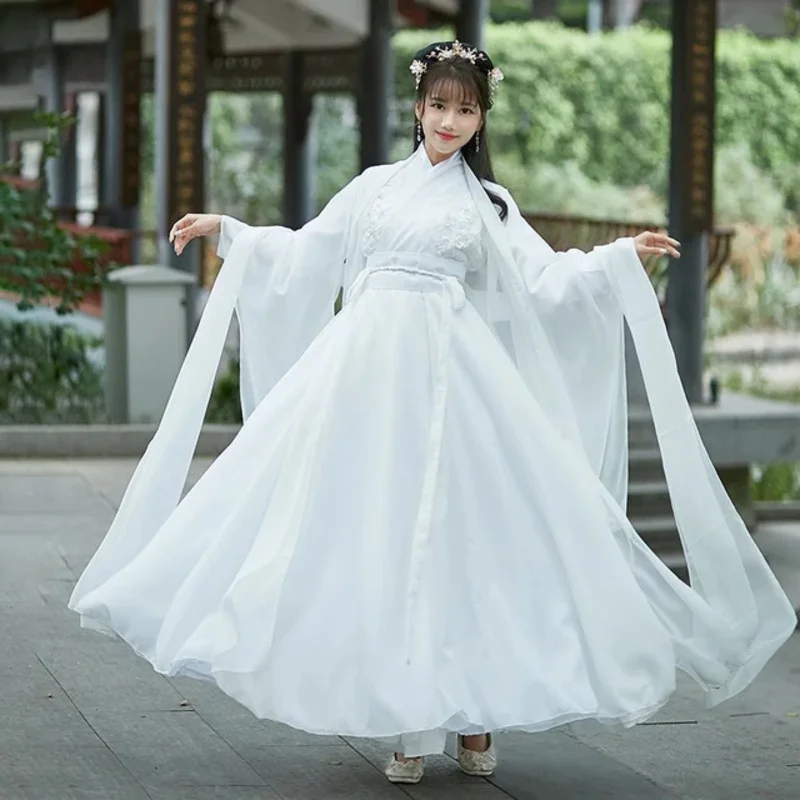 Modern Hanfu Woman Chinese Traditional Dress Kimonos Woman Tang Dynasty Style Hanbok Cosplay Fairy Princess Dress White Suit