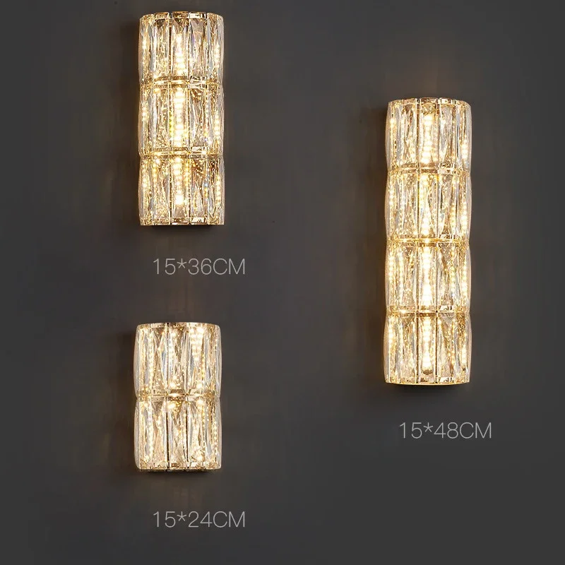 

Luxury Crystal LED Bedroom Wall Lamps Indoor Lighting Chrome Glass Sconces Fixtures Modern Living Room TV Background Wall Lights