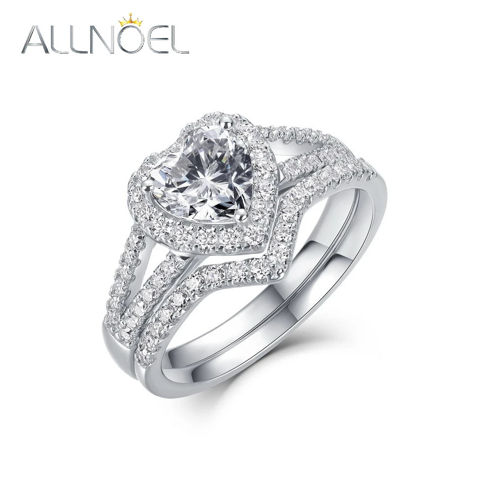 

ALLNOEL 925 Silver 1CT D Color VVS1 Heart Moissanite Ring for Woman Bridal Set Wedding Jewelry Engagement Gift Wholesale