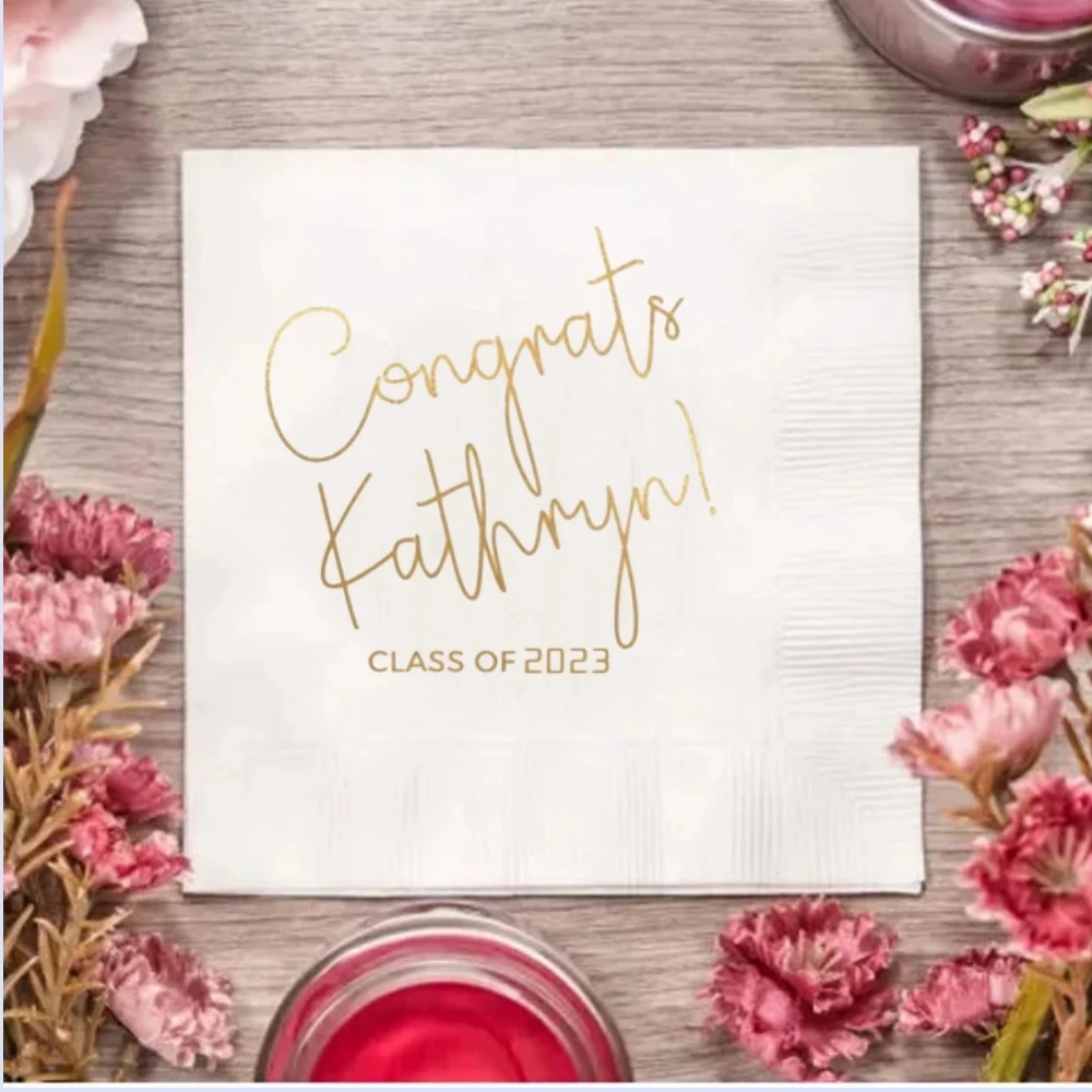 

50pcs Personalized Graduation Napkins, Class of 2023 Graduation Party Decorations - Cocktail, Luncheon, Dinner, and Guest Towels