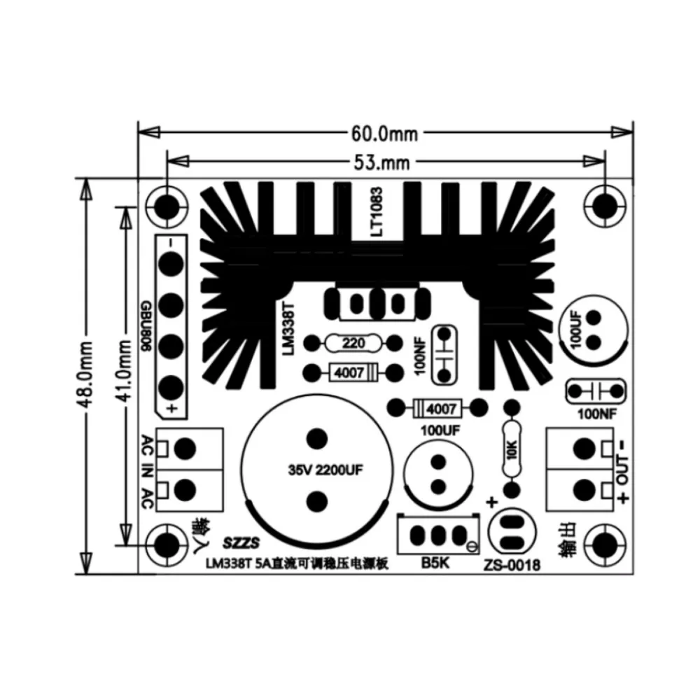 LM338T Linear Adjustable Voltage Regulator Module AC0-24V DC0-35V Input DC1.5-30V Output 5A Power Supply Board for Lab Test