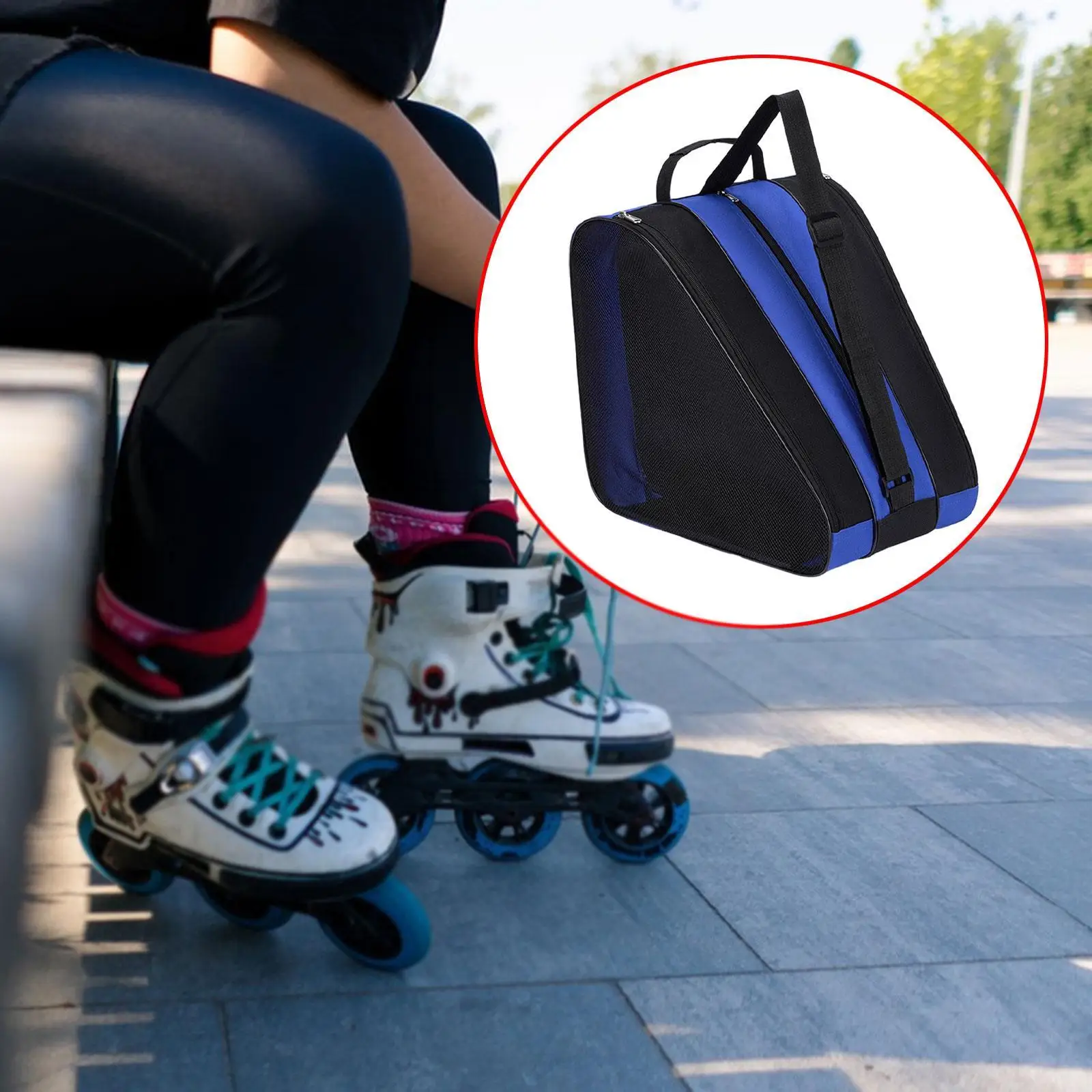 Adjustable Shoulder Strap Skates Bag Multi Compartment Artistic Skate Storage for Ice Inline Roller Skating for Adults