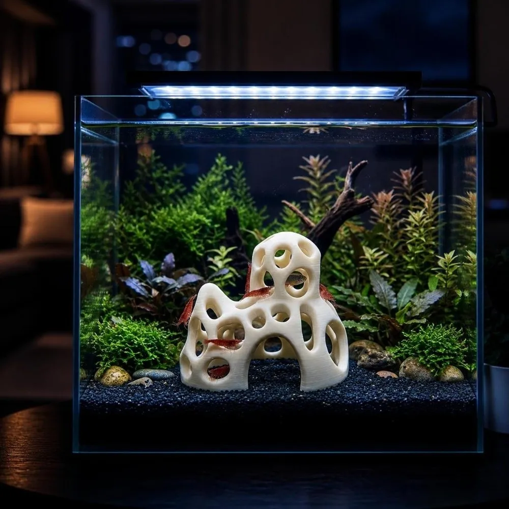 3D Printed Aquarium Cave Ornament Natural Look Plastic Fish Tank Hideaway Coral Mountain Betta Shelter Micro Landscape