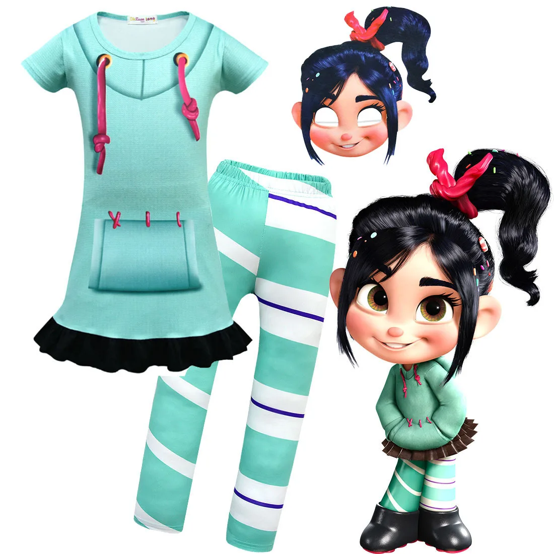 Wreck It Ralph 2 Cosplay Traje para Meninas, Vanellope, Von e 3.4, Quebra a Internet, Dia das Bruxas, Vestido de Festa de Aniversário, Calças e