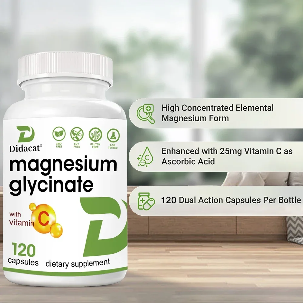 Magnesium Glycinate 1000 Mg, 120 Veggie Capsules - Highly Purified Trace Mineral for Muscle, Joint, Heart and Digestive Health