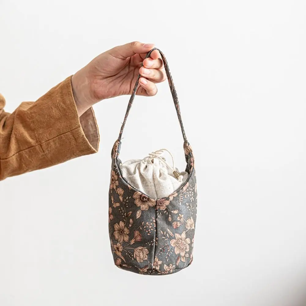 

Сумочка в китайском стиле с вышивкой и цветочным принтом, хлопковая сумка для хранения чайных инструментов, однотонная сумка для мелких предметов