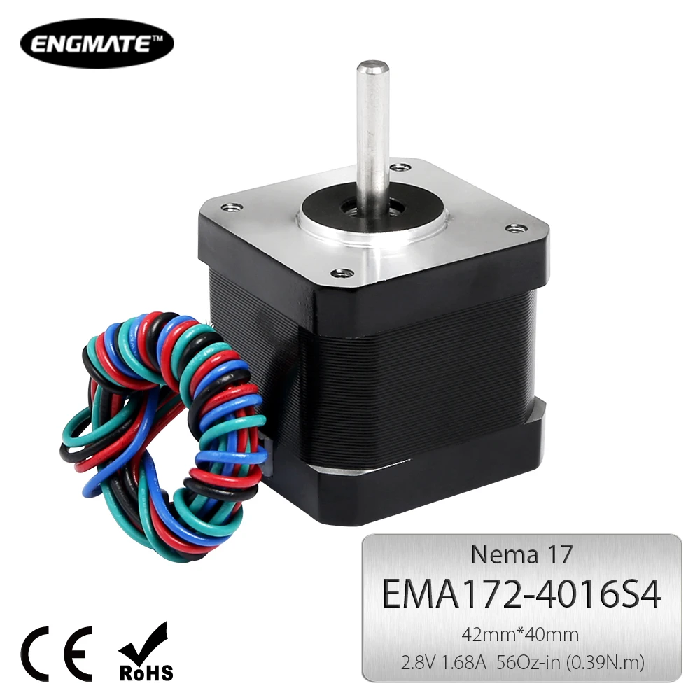 ENGMATE Nema17 Stepper Motor EMA172-4016S4 4-Lead Single Shaft Motor 56Oz-In 2-Phase 1.68A For CNC Mill Router Cutter