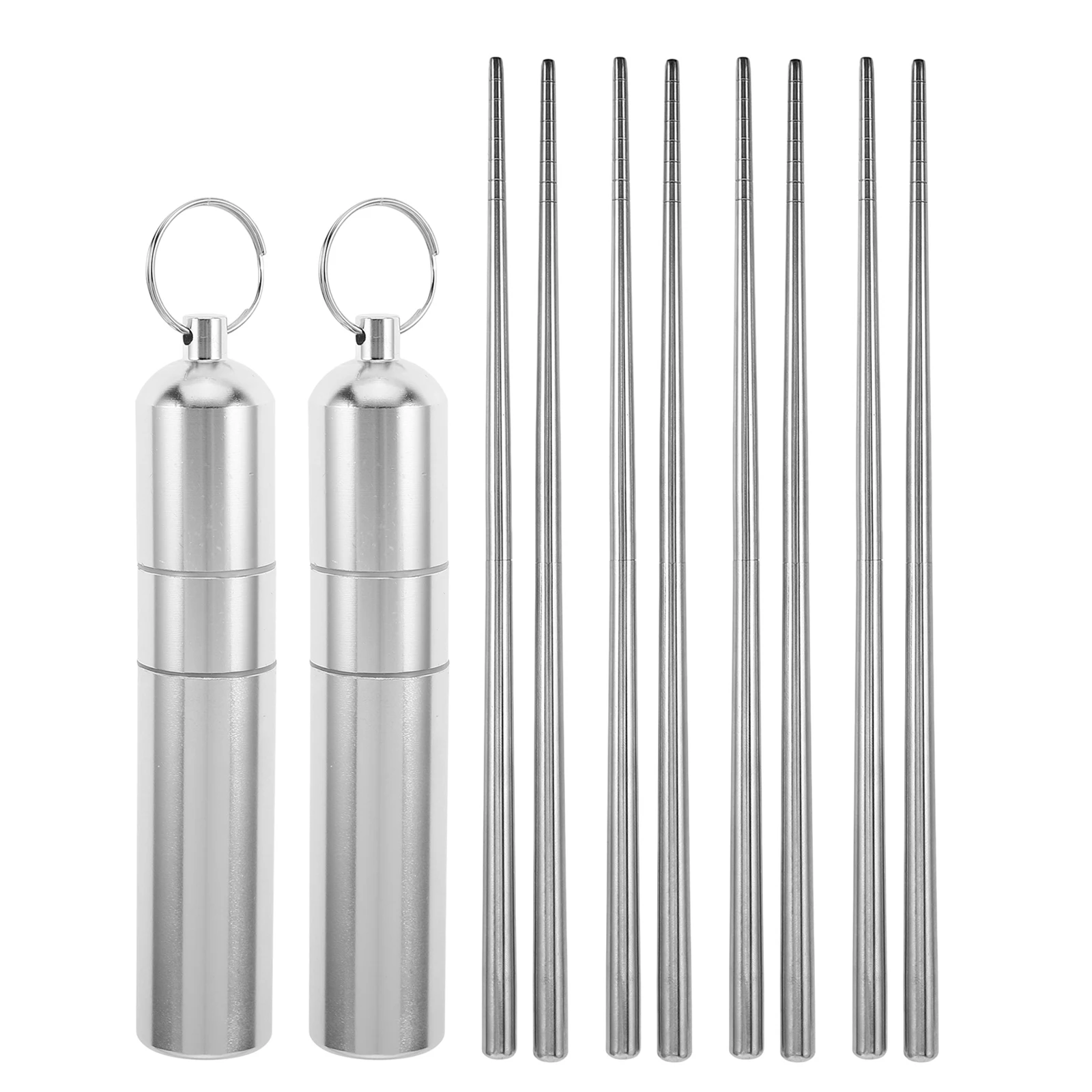 

2 Sets Chopsticks Travel Folding Foldable Silver Portable Cutlery with Case for