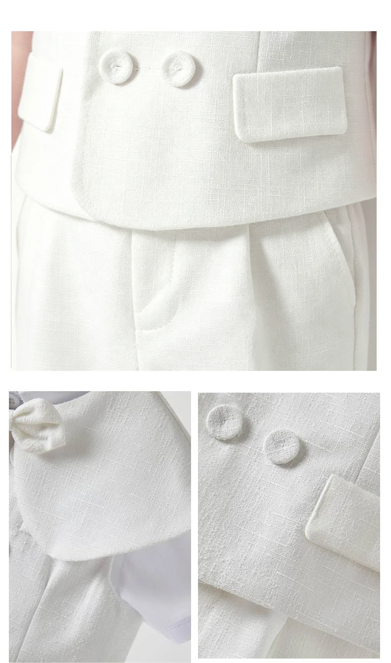 Premium Kleinkind Jungen Weißer Anzug 4-teiliges Westen-Set Kinder Tauf- und Christening-Outfit Hochzeit Geburtstag Ringträger Gentleman-Kostüm – Detail 3