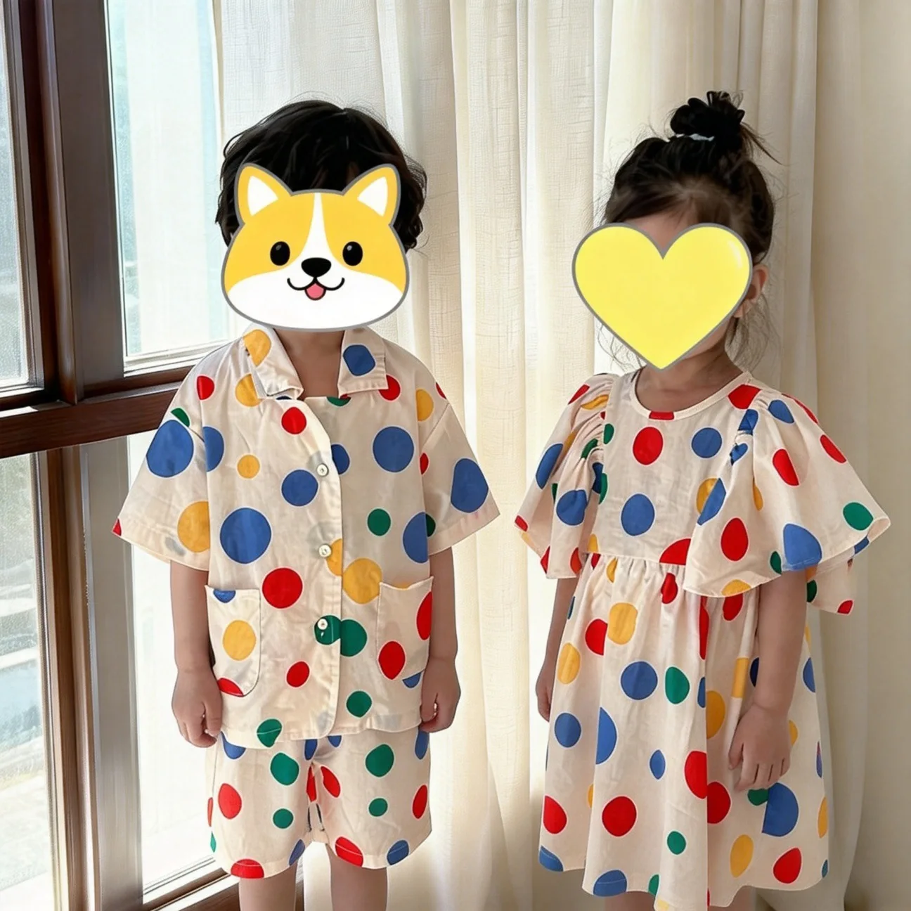 Summer New Photo Primary and Secondary School Children's Performance Clothes Retro Polka Dot Shirt Set Dress