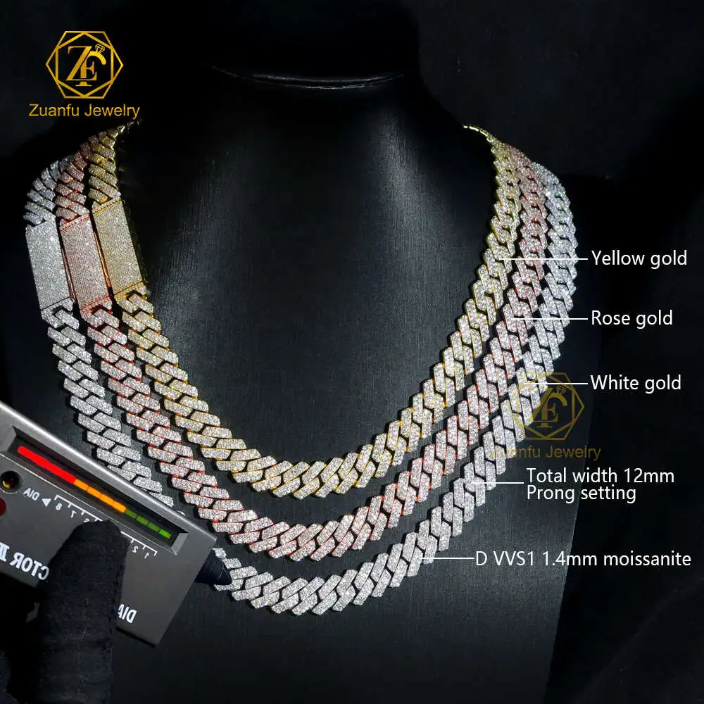 

Gra Certificated Moissanite Cuban Necklace 8mm 10mm 12mmm 2 Rows Hip Hop 925 Sterling Silver Vvs Moissanite Cuban Link Chain
