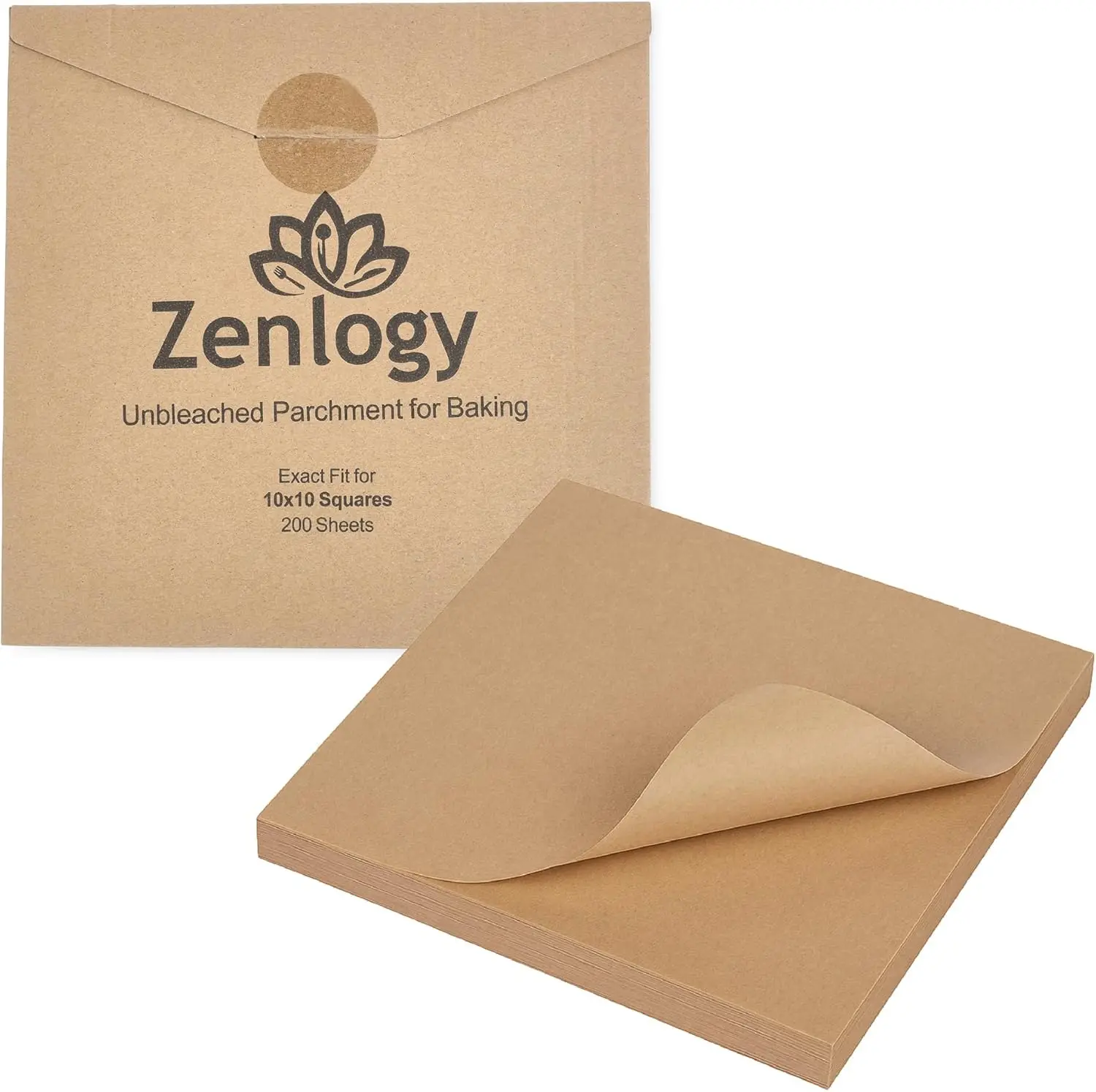 

Unbleached Parchment Paper Squares 10x10 (200 Sheets) - Non-Stick, Pre-Cut, High Heat to 450°F - Fit Square Pans, Air Fryer, Toaster Oven