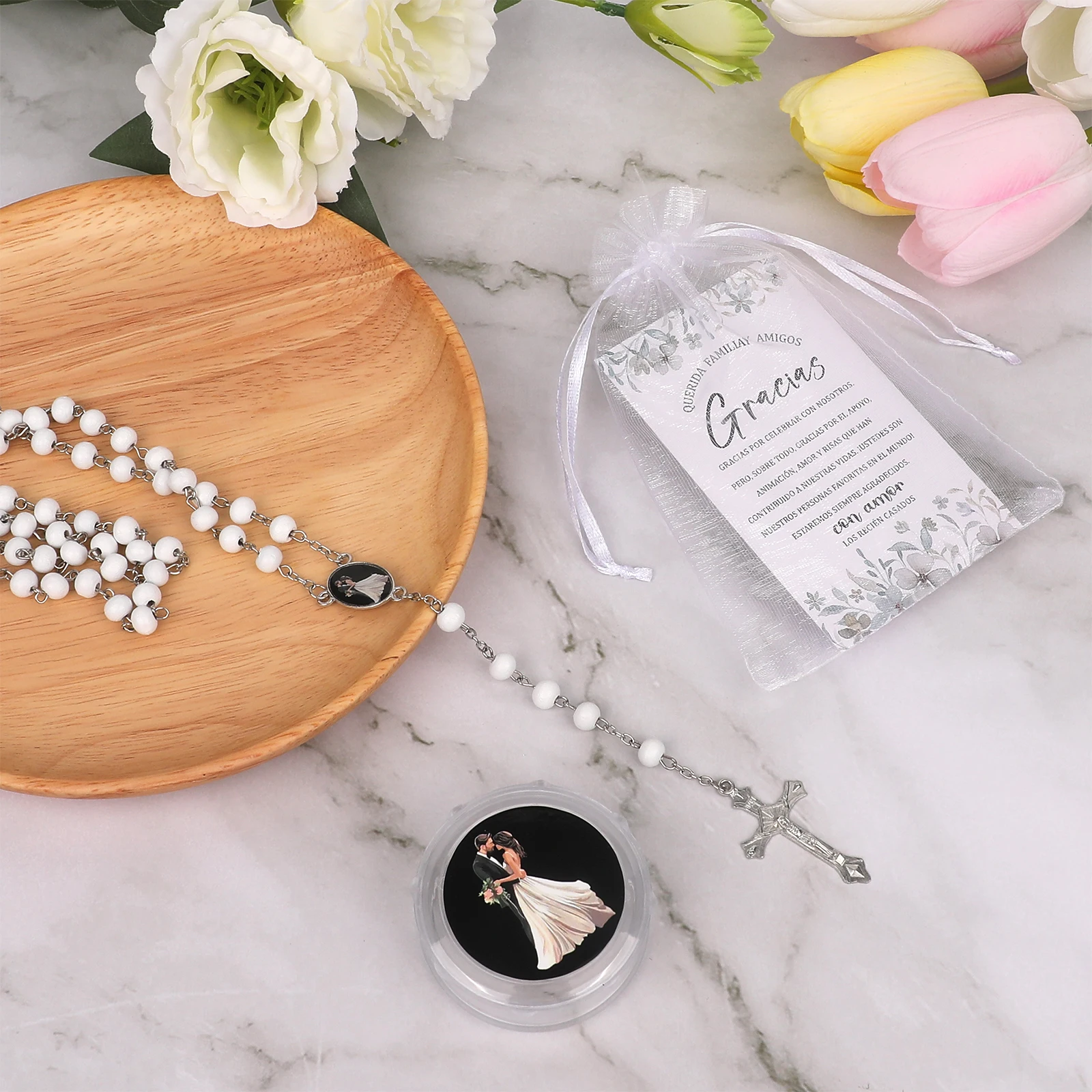 

Wedding Favors Recuerdos Para Boda Religious Aromatherapy Wood Beads Rosary with Box Bulk Wedding Keepsake Spanish Gifts