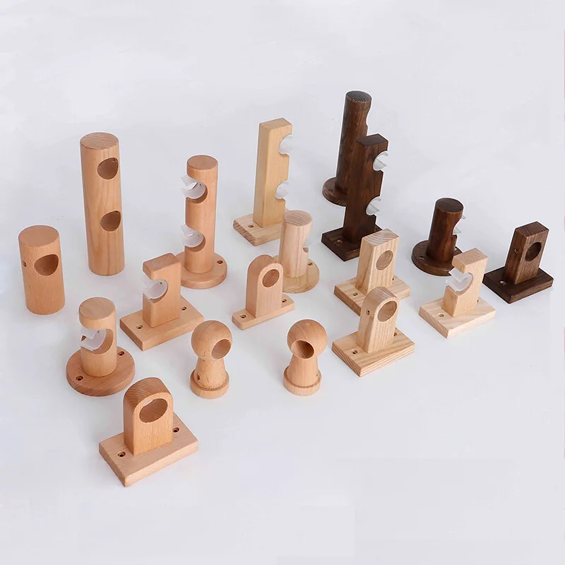 Heavy Duty Wooden Curtain Rod Bracket Beech Ash Wood Single Double Roman Rod Holders Hooks Drapes Pole End Support Accessories