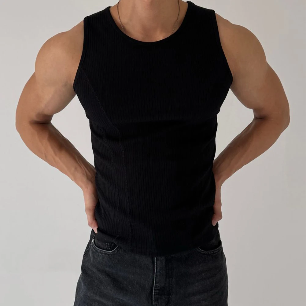 Mens Ribbed Sleeveless Slim Fit Tank Top  Activewear Fitness Sports Vest Top Elastic Quick-drying Breathable Men's Camisoles