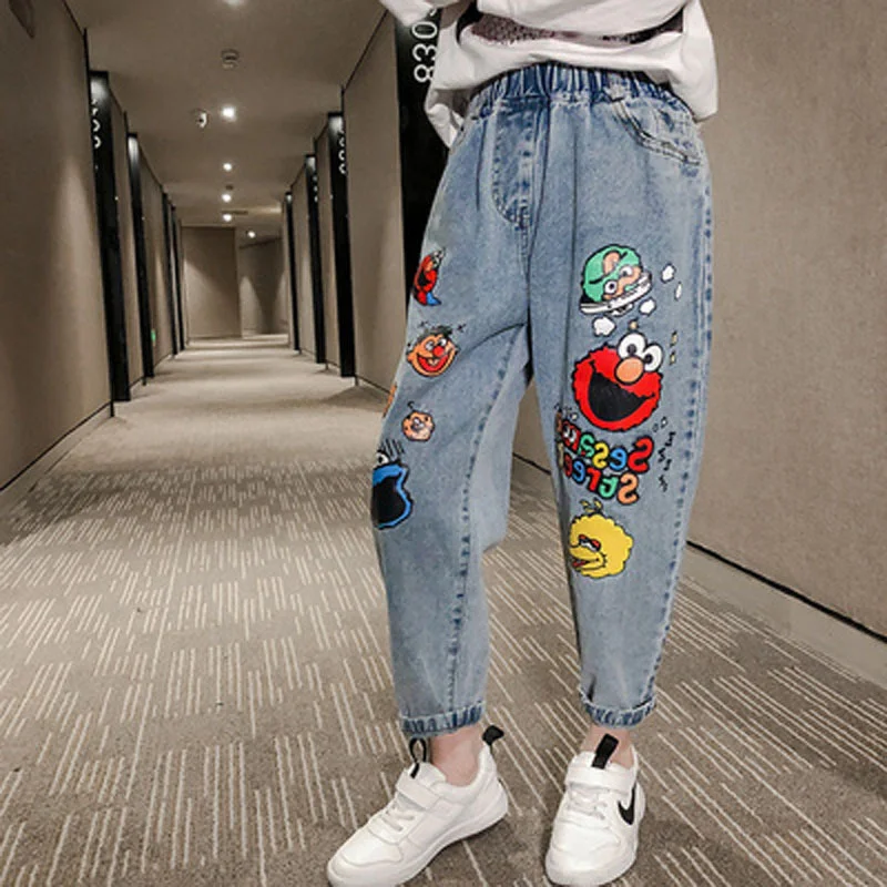 Girls Long Pants Cotton Jean Trousers 2023 Beauty Spring Summer Plus Size Teenagers Baby\'s Kids Children\'s Clothing