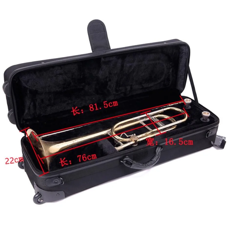 Tenor Trombone Case Bag Double Shoulder Portable Trombone Bag One Shoulder Bag Pulley Box Wheels Bag Waterproof Trombone Box Bag