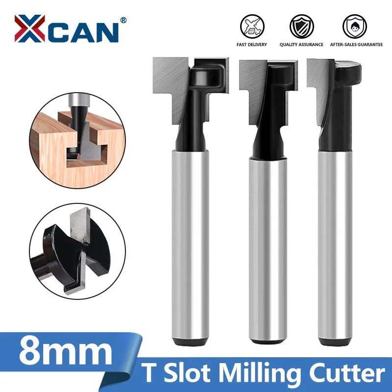 XCAN Milling Cutter 8mm Shank T Slot Router Bit Set Hex Bolt Key Hole Bits T Slotting Carbide Endmill For Woodworking Tool