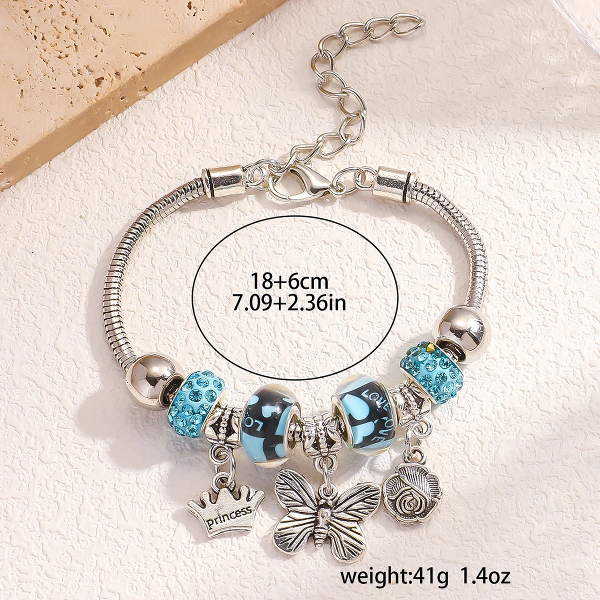 1PC Women\'s Fashion Pan Family Multi Element Butterfly Crown Beaded Bracelet Date Travel Banquet Party Festival Dressing Gift