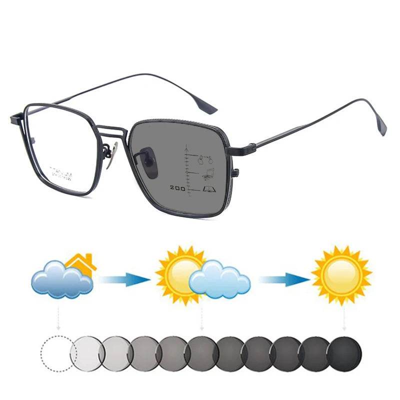 

Мужские солнцезащитные очки ручной работы в стиле ретро, ультралегкие, из чистого титана, квадратные, фотохромные, прогрессивные, для чтения, от пресбиопии, на заказ