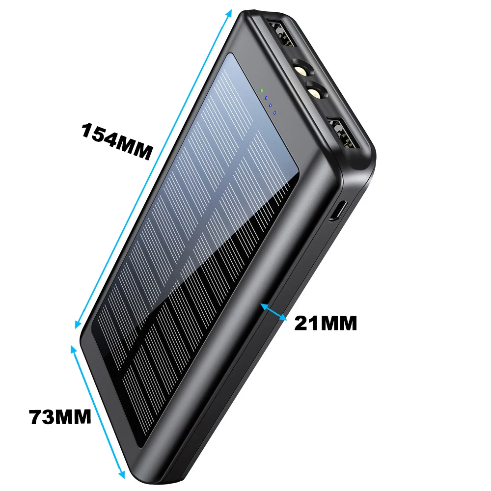 Outdoor Solar Charger Power Bank 20000mAh Portable External Battery Pack 5V Fast Charging Super Bright Flashlight Panel Charging