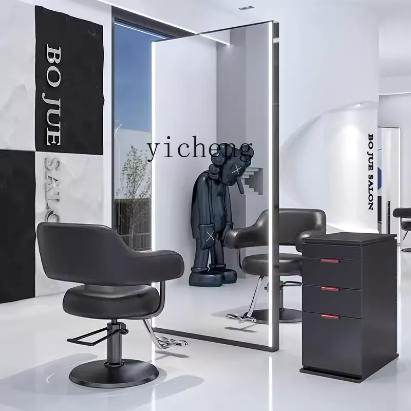 

ZC Salon Dressing Table Single-Sided Floor Mirror Barber Shop Hairdressing Mirror for Hair Salon