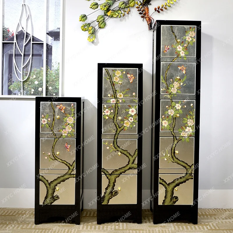 

Chinese Style Silver Foil Chest of Drawers Entrance Screen Partition Cabinet Living Room Classical Crevice Storage Cabinet