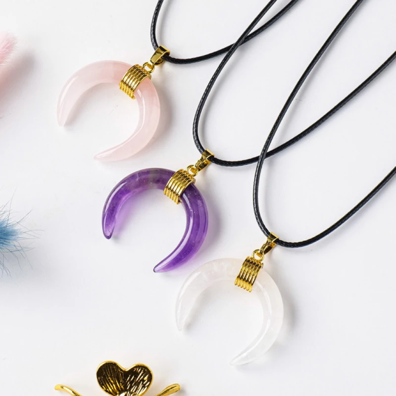 Natural Opalite Moon Gold-Plated Edge Pendant, Opalite Crystal Moon Necklace