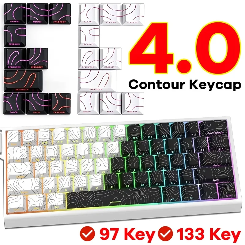 Contour Lines 4.0 Side Backlit Keycaps Set Cherry Profile 97 133 Key PBT Material Double Shot for MX Switch Mechanical Keyboards