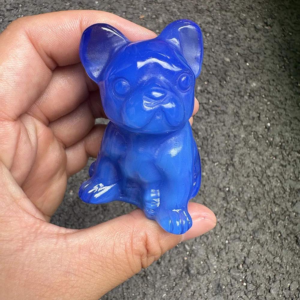 Custom Synthetic Blue Opal French Bulldog Figurine - 6cm Vibrant Lab Opal Puppy Statue Collectible Home Decor