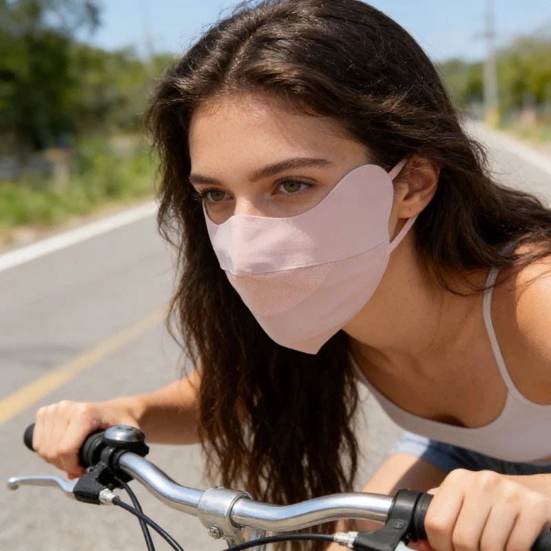 

Летняя солнцезащитная маска для лица для женщин, Gini Ice Silk, 3D дышащая маска с защитой от УФ-излучения, охлаждающая, для активного отдыха и велоспорта