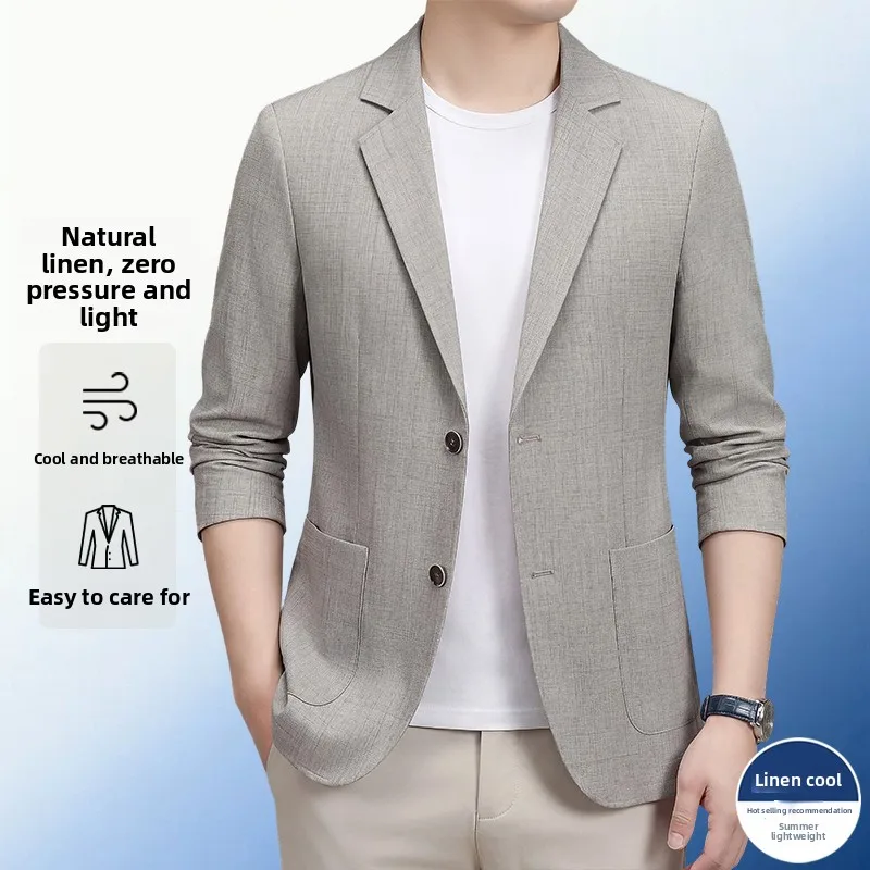 

30% Linen Blazer - Men's Fashionable Trendy Business Formal Wedding Gentleman English Style Breathable Versatile Casual Blazer