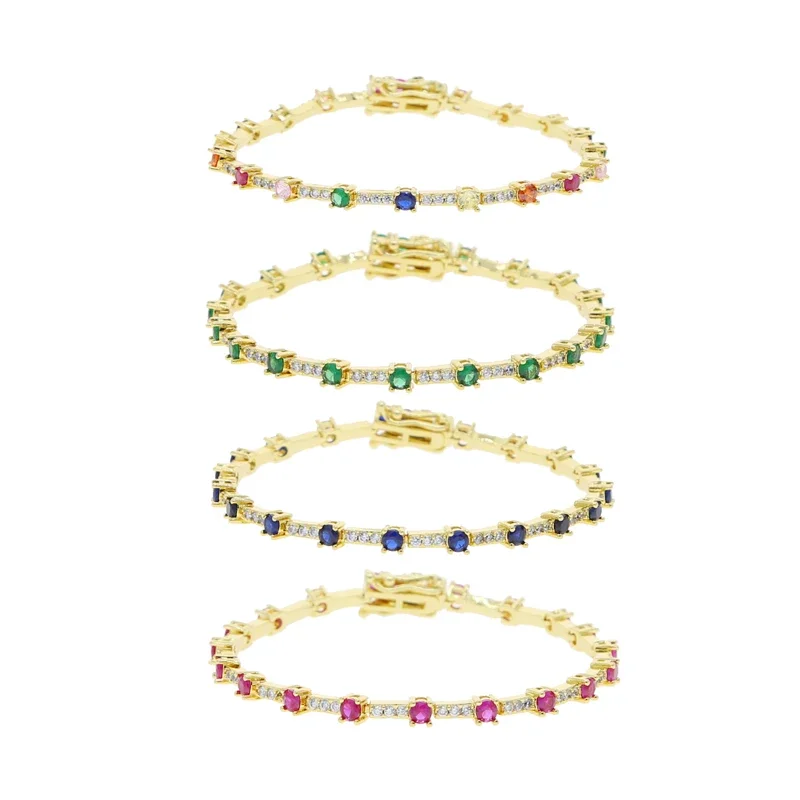 Geometric CZ Tennis Bracelets for Women with Multicolor Stones Gold Plated with17cm Chain Fashion Women\'s Jewelry Trending