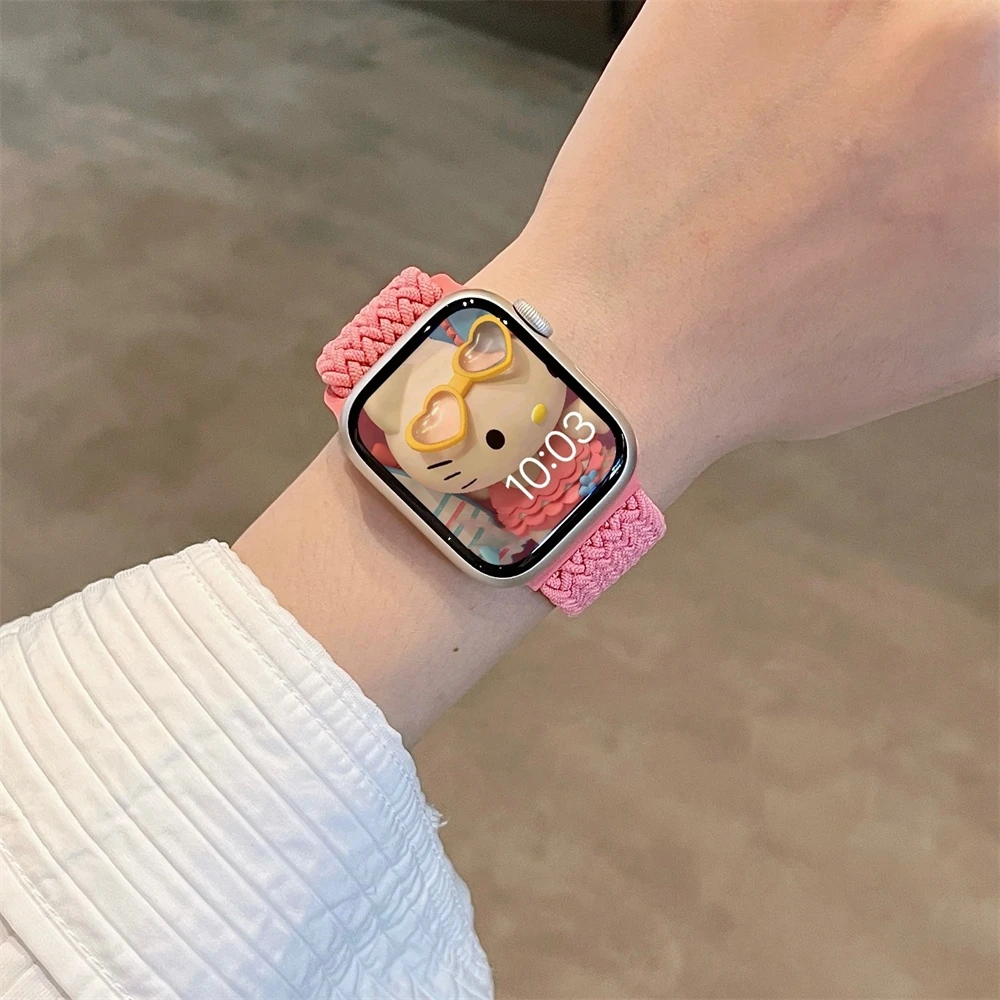 Apple Watch用ナイロン編組弾性バンド、かわいいガーリー、磁気バックル、ウルトラシリーズ9、8、se、7、6、5、4、3、44mm、40mm、45mm、41mm、49mm、42mm、38