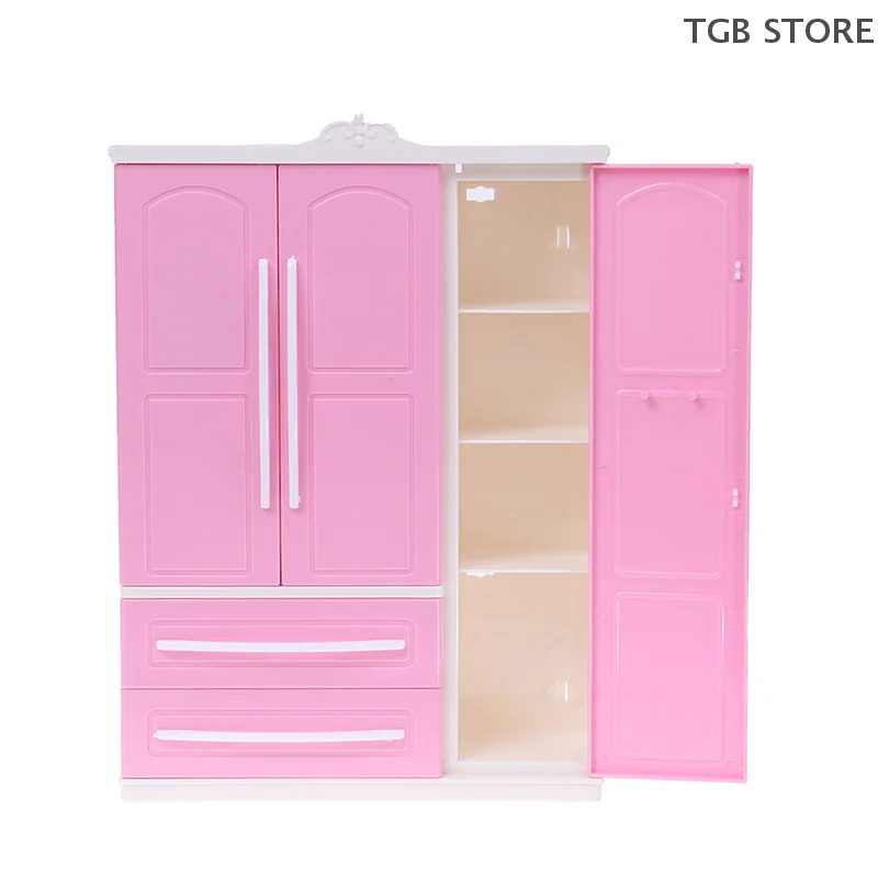 1Pcs ABS Three-door Pink Modern Wardrobe 1/12 1/6 Dollhouse Miniature For Dolls Furniture Clothes Accessories Toys