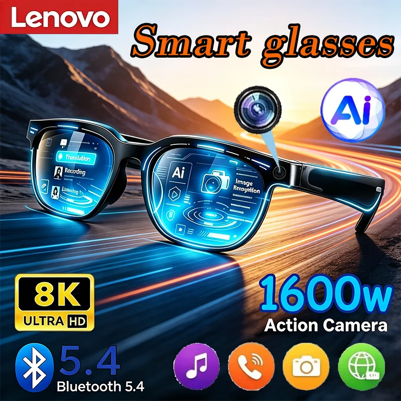Lenovo 2400MP 8K AI Smart Glasses Hands Free Calling AI Chat Translation Logging Music Player Smart Sunglasses for Women Men