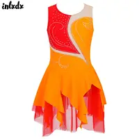 Niños Niñas gimnasia patinaje artístico Ballet Jersey traje de baile lírico brillante Rhinestone tul Ballet danza leotardo vestido