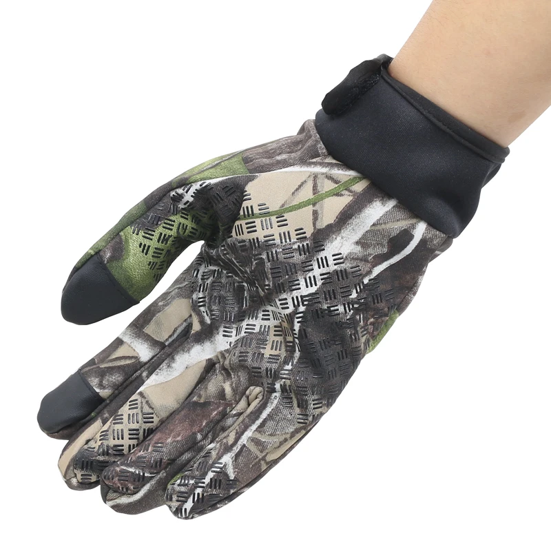 Guantes de caza para hombre, manoplas de dedo completo, antideslizantes, táctiles, de camuflaje, para deportes al aire libre, primavera y otoño