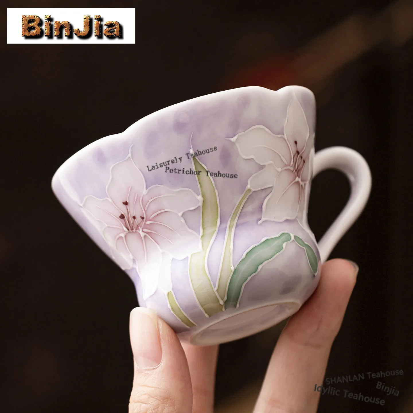 80ml-手描き紫百合ティーカップ-手作り茶碗-水差し-茶鑑-試茶香りカップ-茶鑑-マスターカップ-カフェコレクション-クラフト