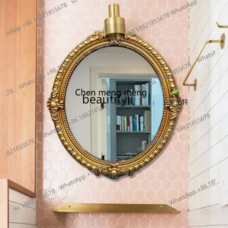 

N178 French retro round art bathroom porch bathroom mirror wall carved decorative mirror5556
