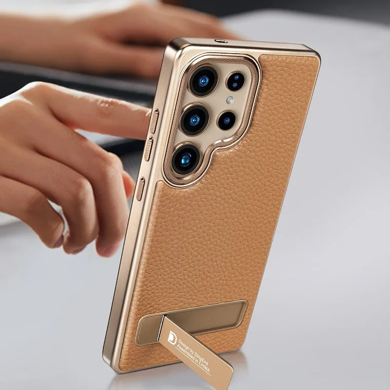 case for Samsung S26 S25 S24 S23 plus ultra lychee grain Bracket Protective Cover Shock Proof Anti-Fingerprint With Holder plain