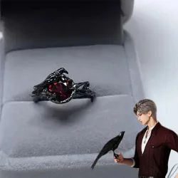 Game Love And Deepspace Sylus Crow Cosplay Ring Unisex Alloy Adjustable Opening Red Gem Rings Jewelry Accessories Prop