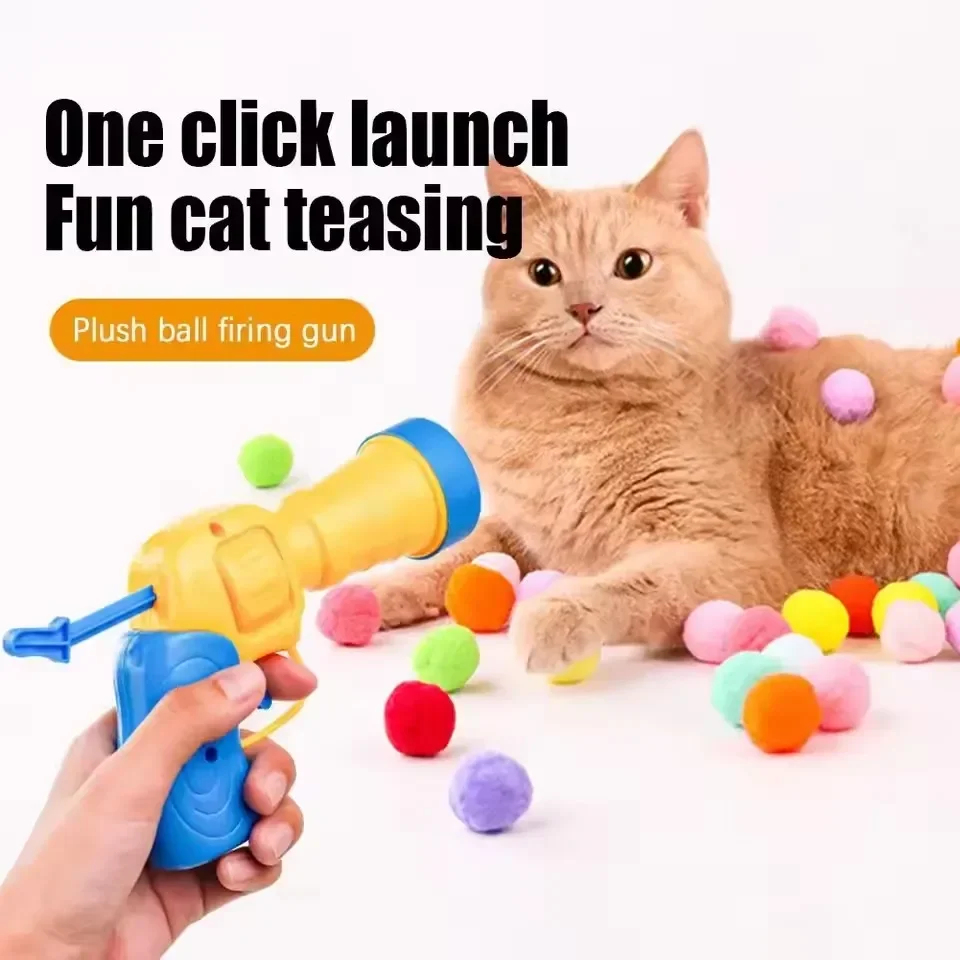 Heißes Katzenspielzeug, interaktive, hohe, lustige Spielzeugpistole, 10/20/30/100 Stück, Plüschball startet leise, hohe Sprungball, um die Katze zu necken