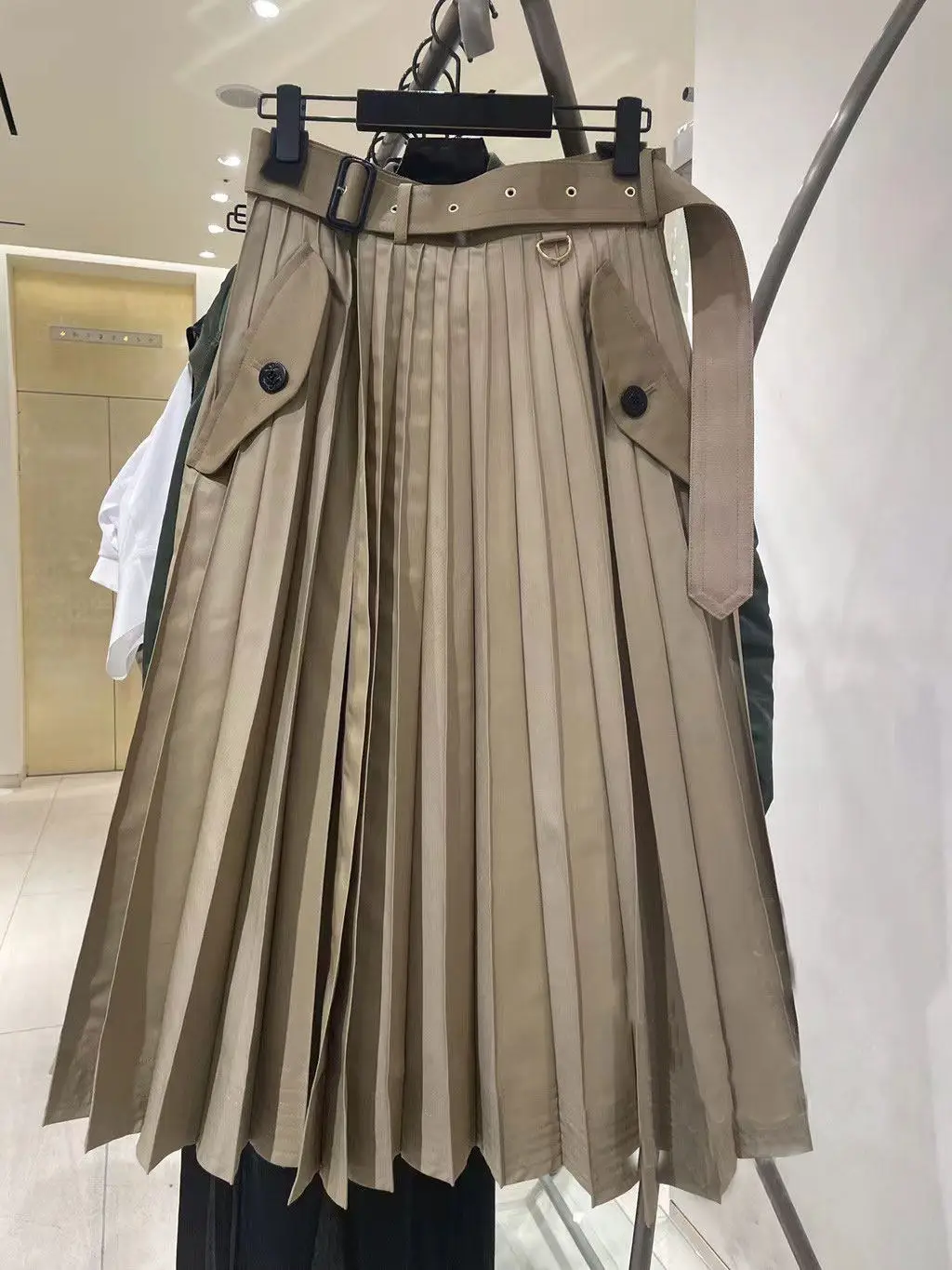 SAC2026summer high waist waist strap splicing belt half body pleated dress