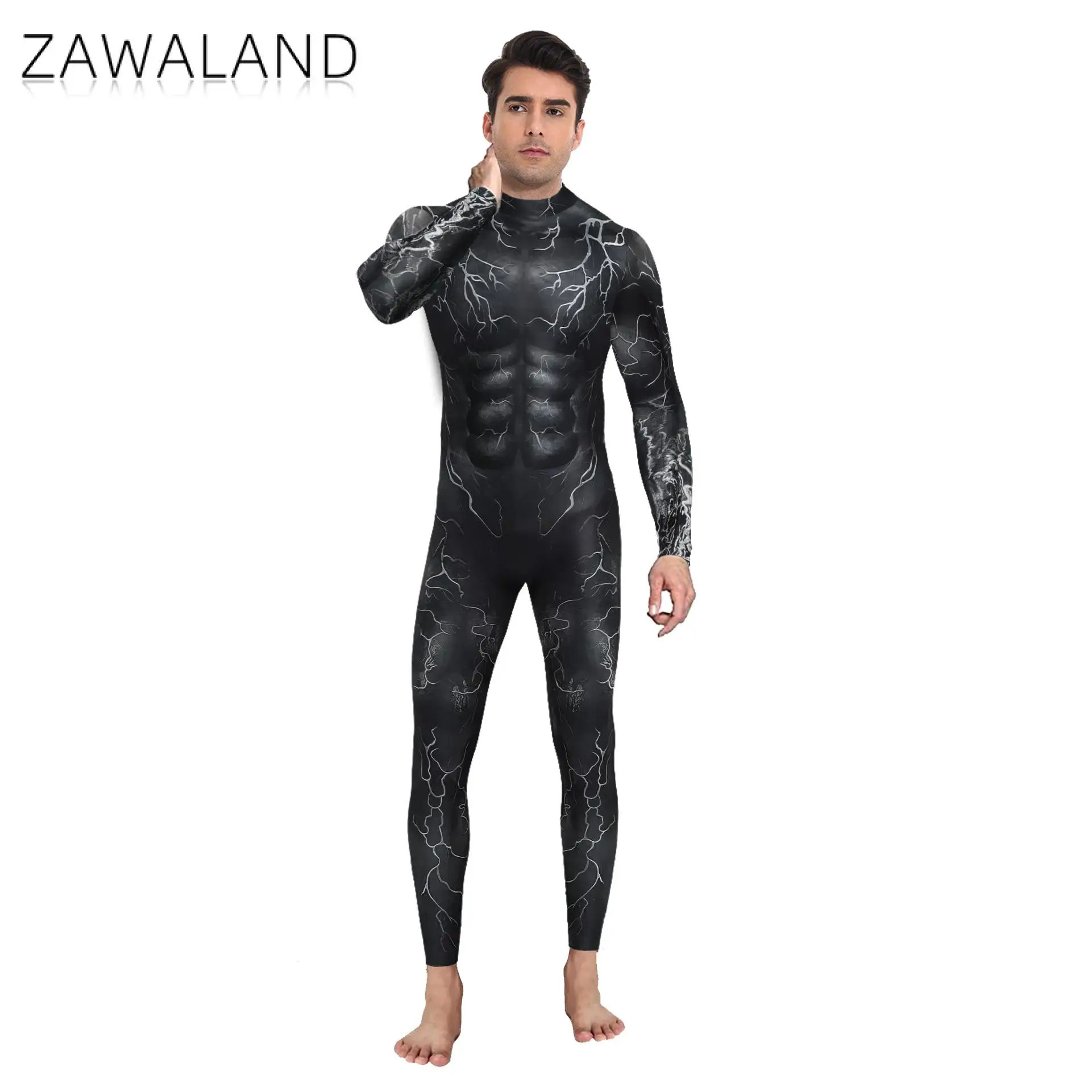 Zawaland kombinezon dla dorosłych superbohater czarny kostium duch kostium Onesie drukowanie 3D przebranie na karnawał impreza z okazji Halloween Zentai body