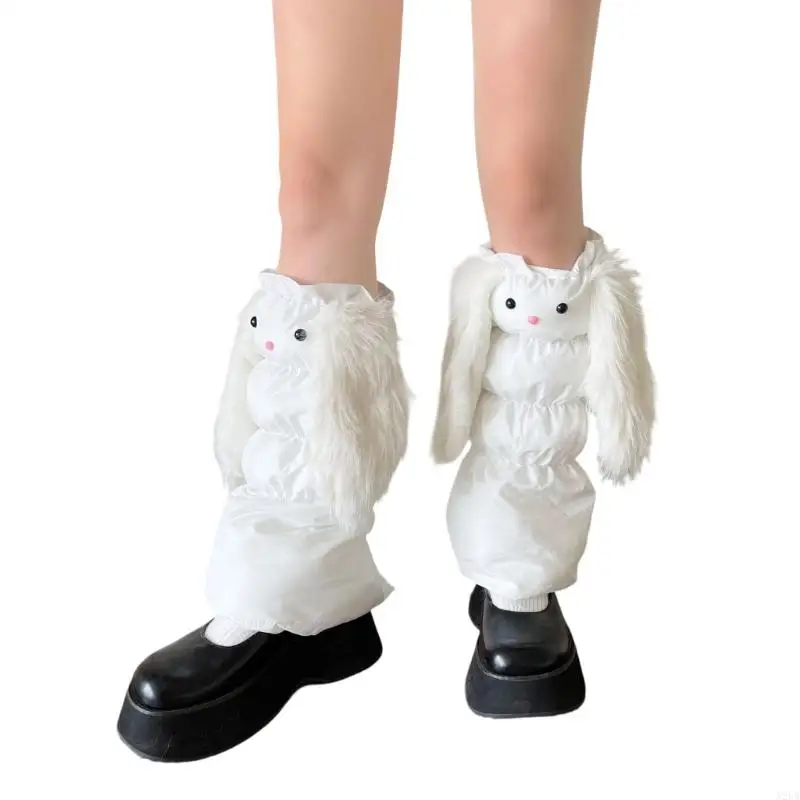 Padded Puffer Leg Covers with Long Rabbit Ears for Women's Quilted Leg Warmers
